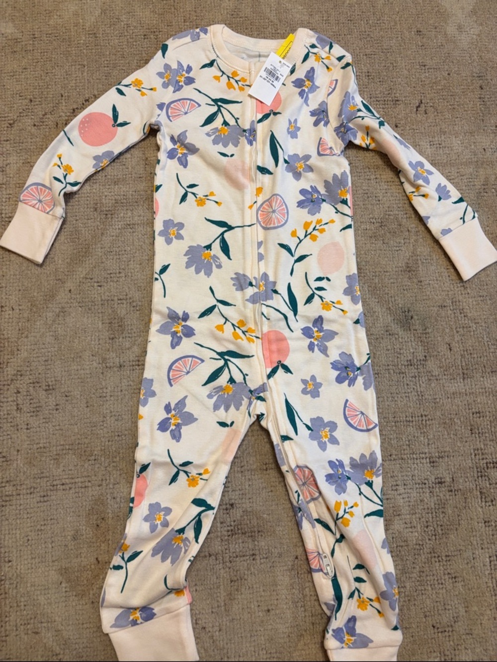 Old Navy Cream Floral & Peach Zip Footie Pajamas